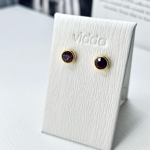 DaragoBraga Jewelry - Gold Amethyst Stud Earrings | Hypoallergenic | Crystal Purple | Gift-Ready NWT